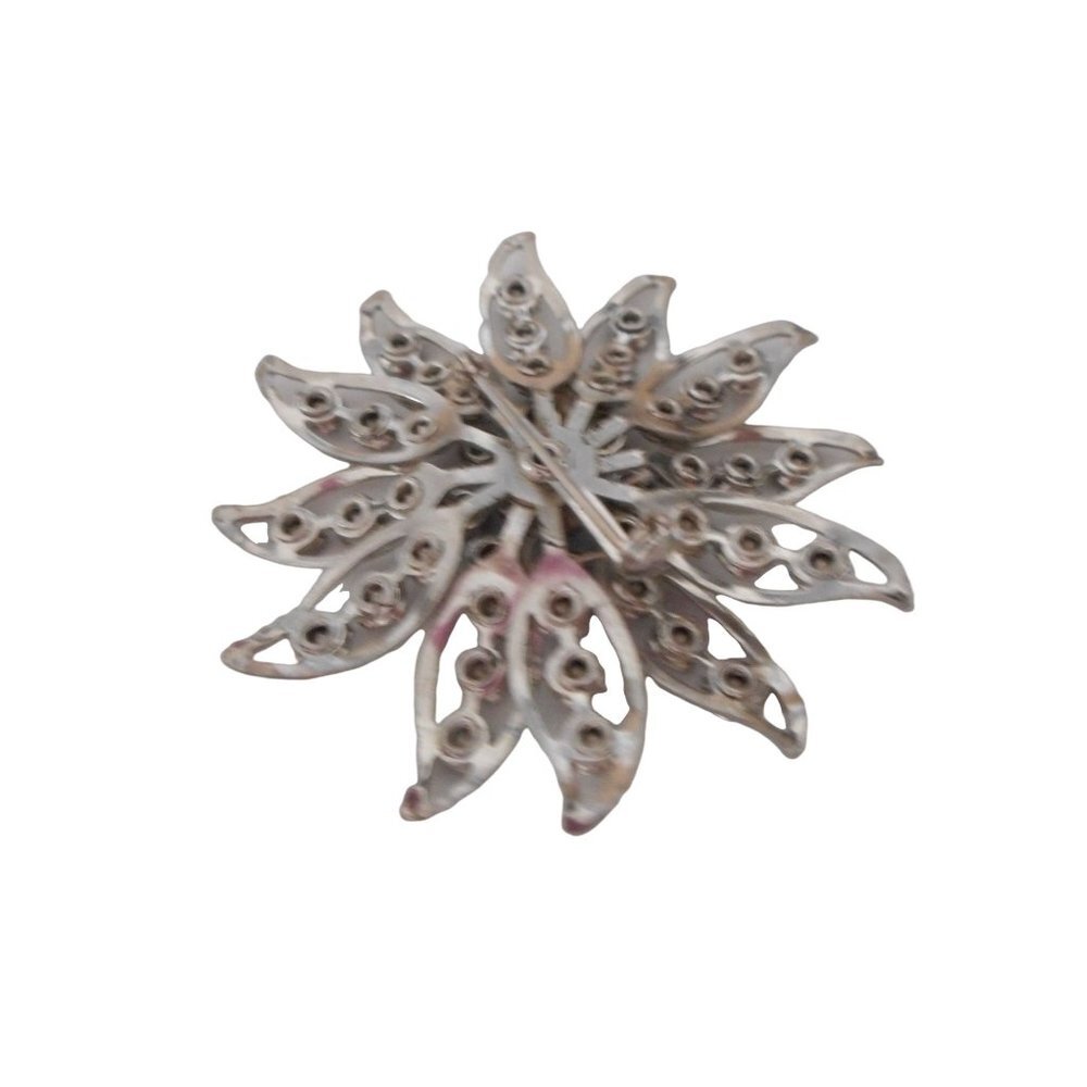 Vintage Estate Costume Floral Blue Rhinestone Silver Brooch Pin - Picture 2 of 2